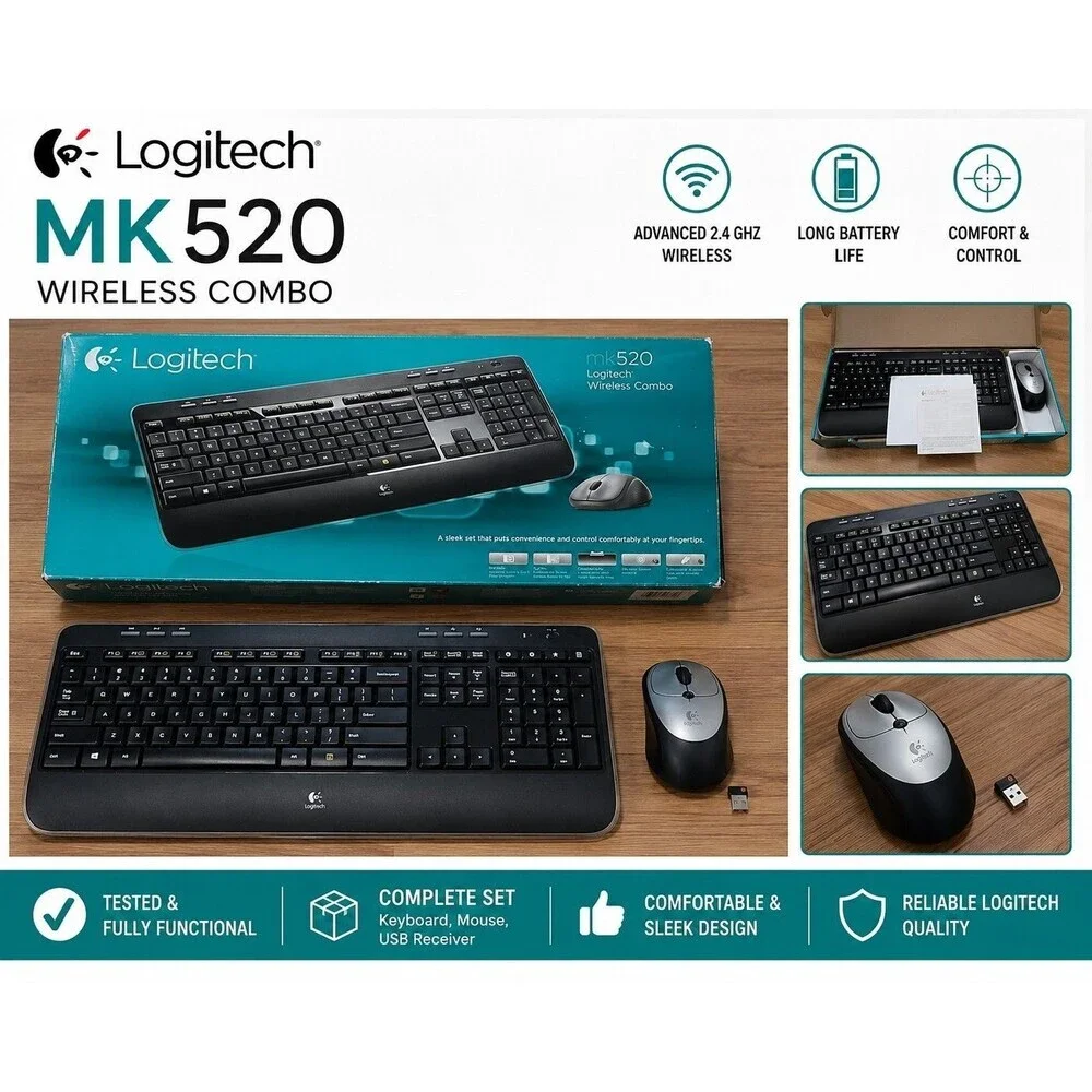 Logitech MK520 Wireless Keyboard Mouse Combo Tested Complete USB Receiver